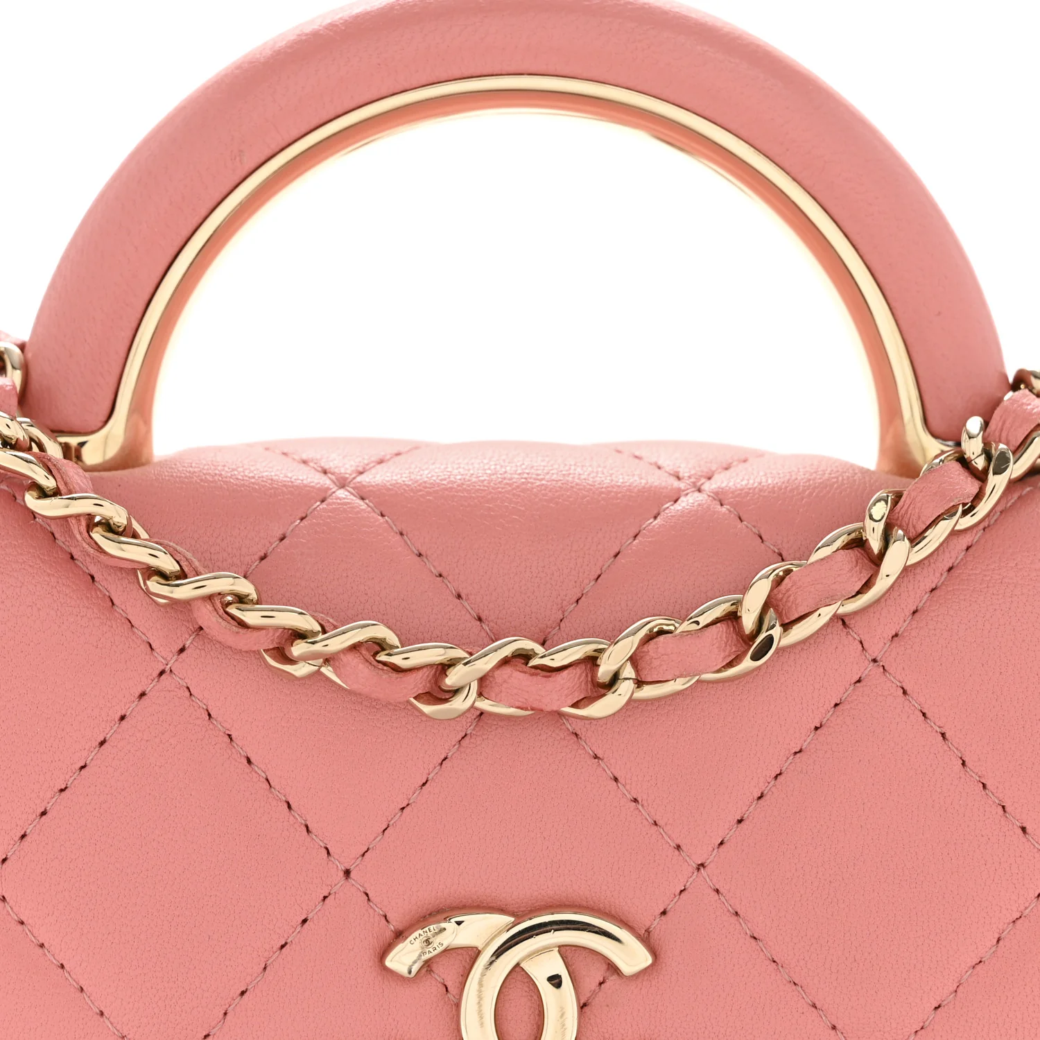 Lambskin Quilted Top Handle Flap Clutch With Chain Pink - Top Club