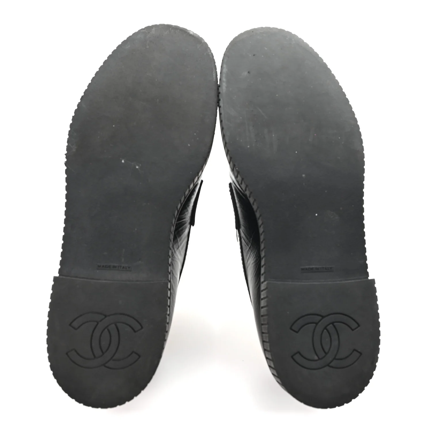 Shiny Crumpled Calfskin CC Mocassin Loafers 38.5 Black - Top Club