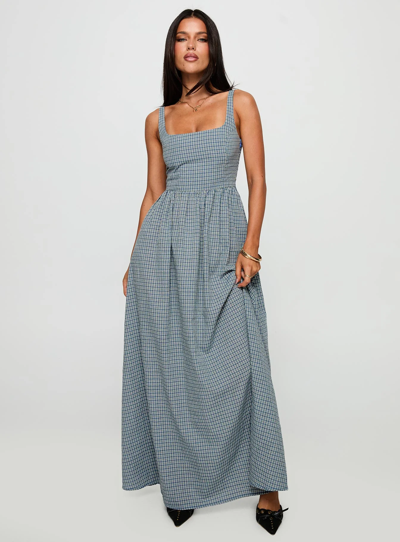 Cartmel Check Maxi Dress Navy