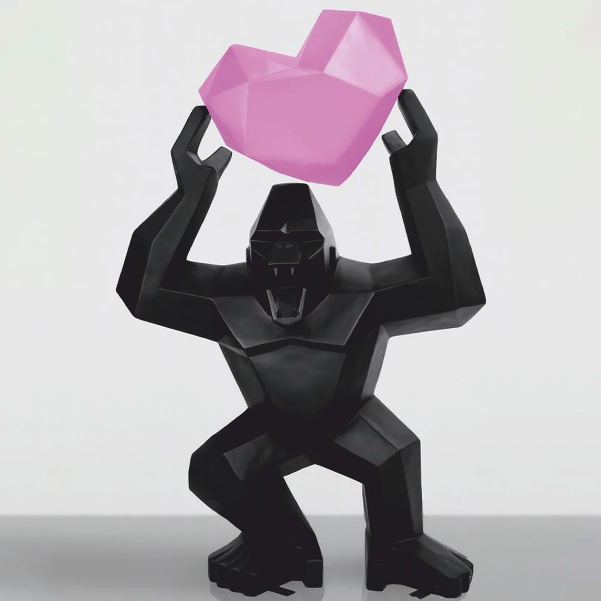 XXL decorative sculpture gorilla with heart black / pink H. 146 cm