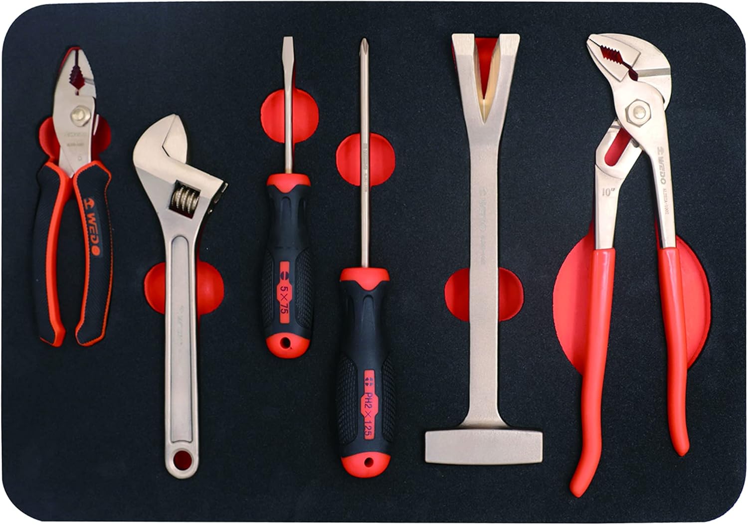 WEDO Set di 6 attrezzi antiscintille,kit di utensili manuali generali senza scintille con scatola portaoggetti per cassetta degli attrezzi,bronzo in alluminio,forgiatura una tantum
