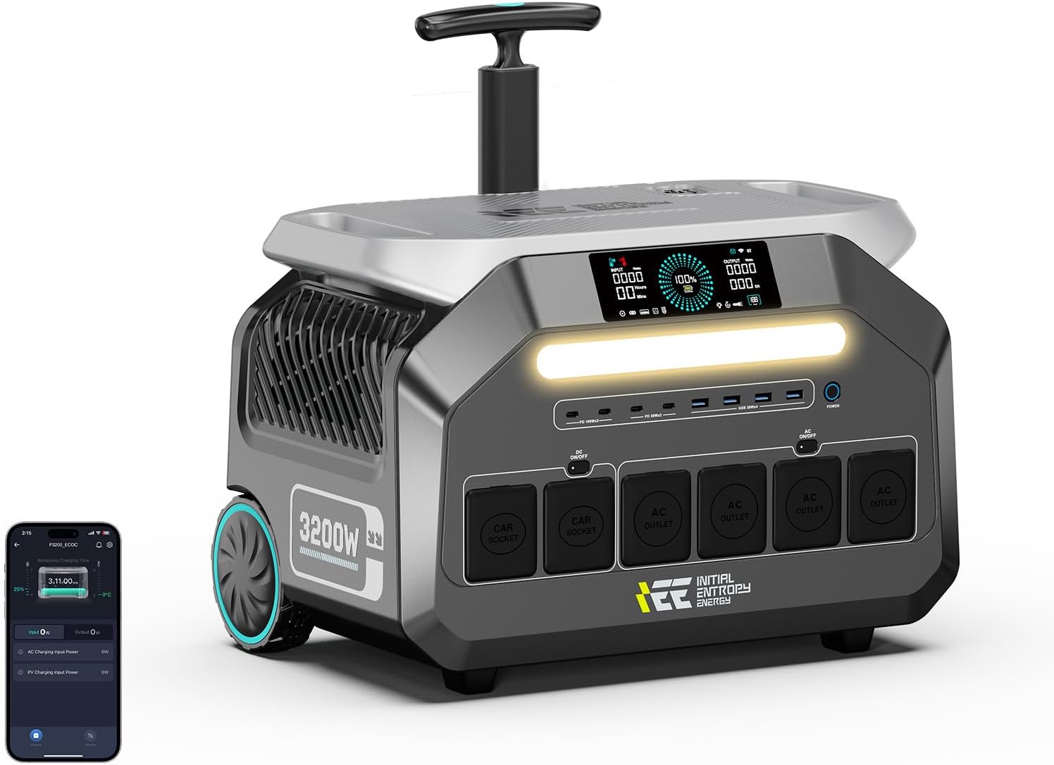 IEE 3200W (6400W) Centrale Elettrica Portatile P3200, 2048Wh Generatore Solare con Batteria LFP4, Controllo APP, Ricarica 0-80% in 45 min, 16 Porte, Portable Power Station per casa, Campeggio e Camper