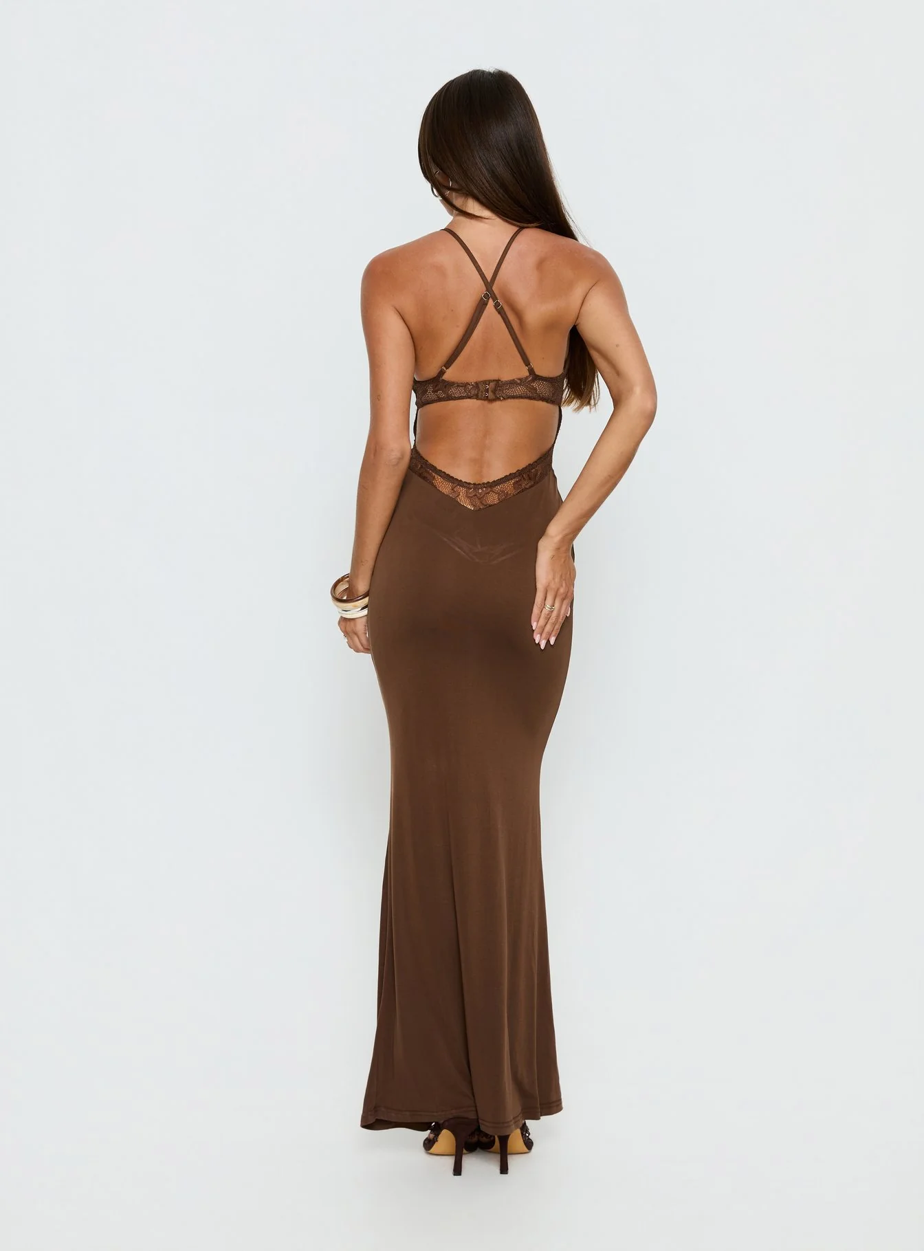 Totema Lace Halter Maxi Dress Chocolate