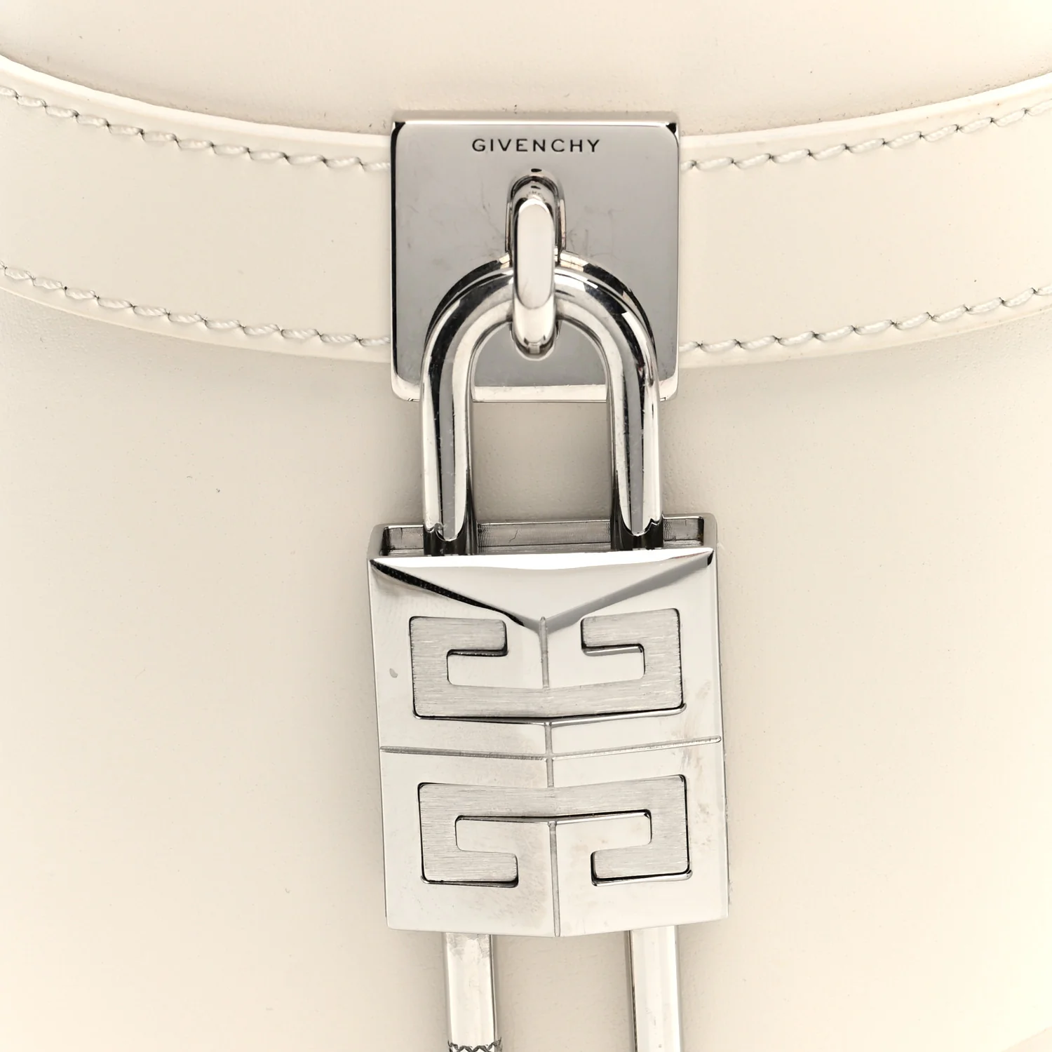 Box Calfskin Micro Shark Lock Bucket Bag White - Top Club