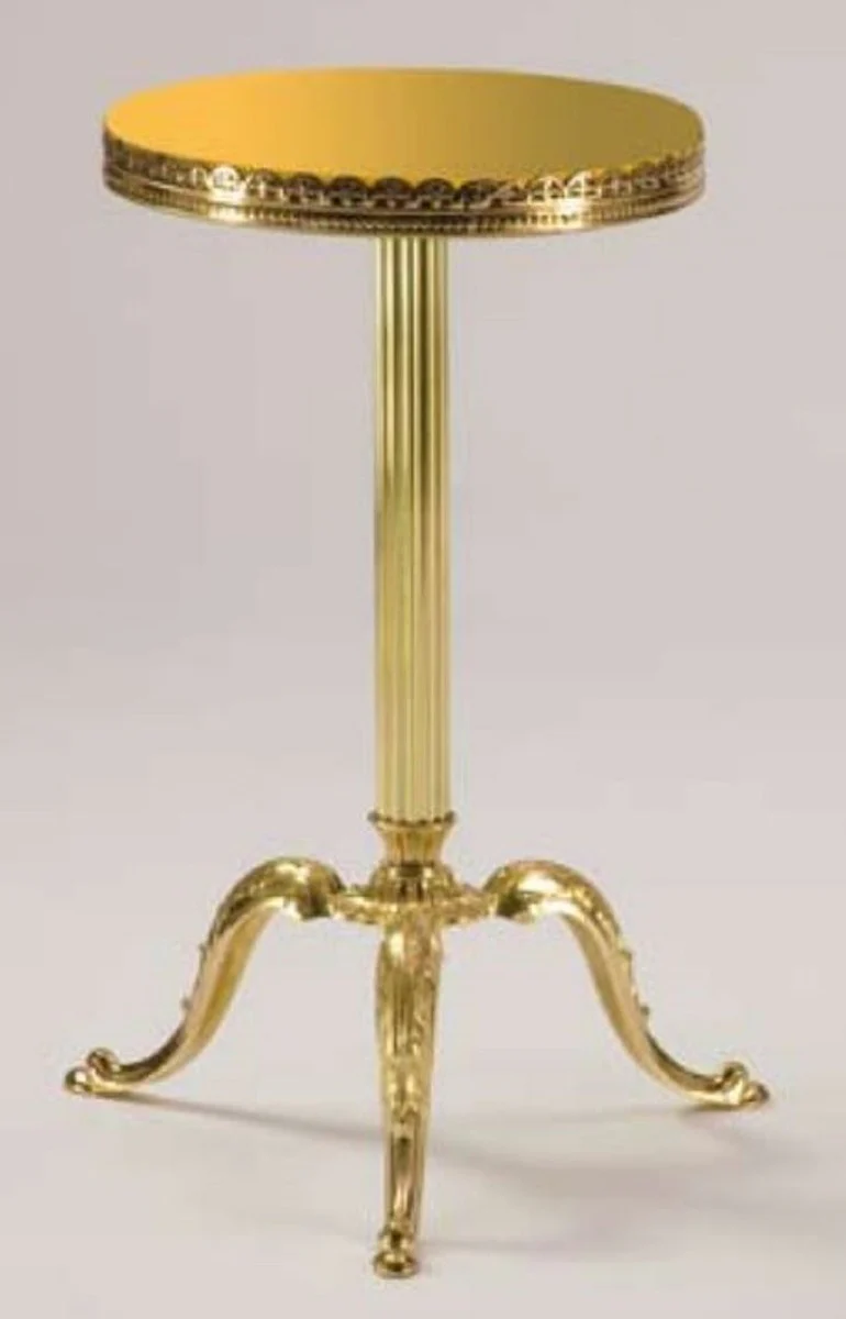 Luxury Baroque side table gold Ø 32 x H. 50 cm - Round brass table with solid wood table top and glass top - Baroque furniture - Luxury quality - Made in Italy