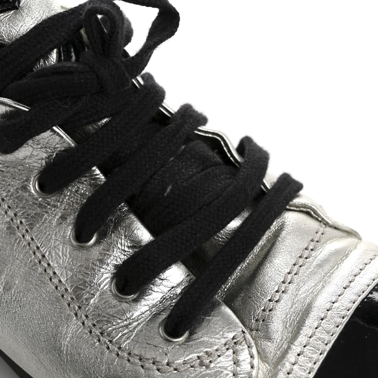 Metallic Lambskin Patent Cap Toe CC Sneakers 38.5 Silver Black - Top Club