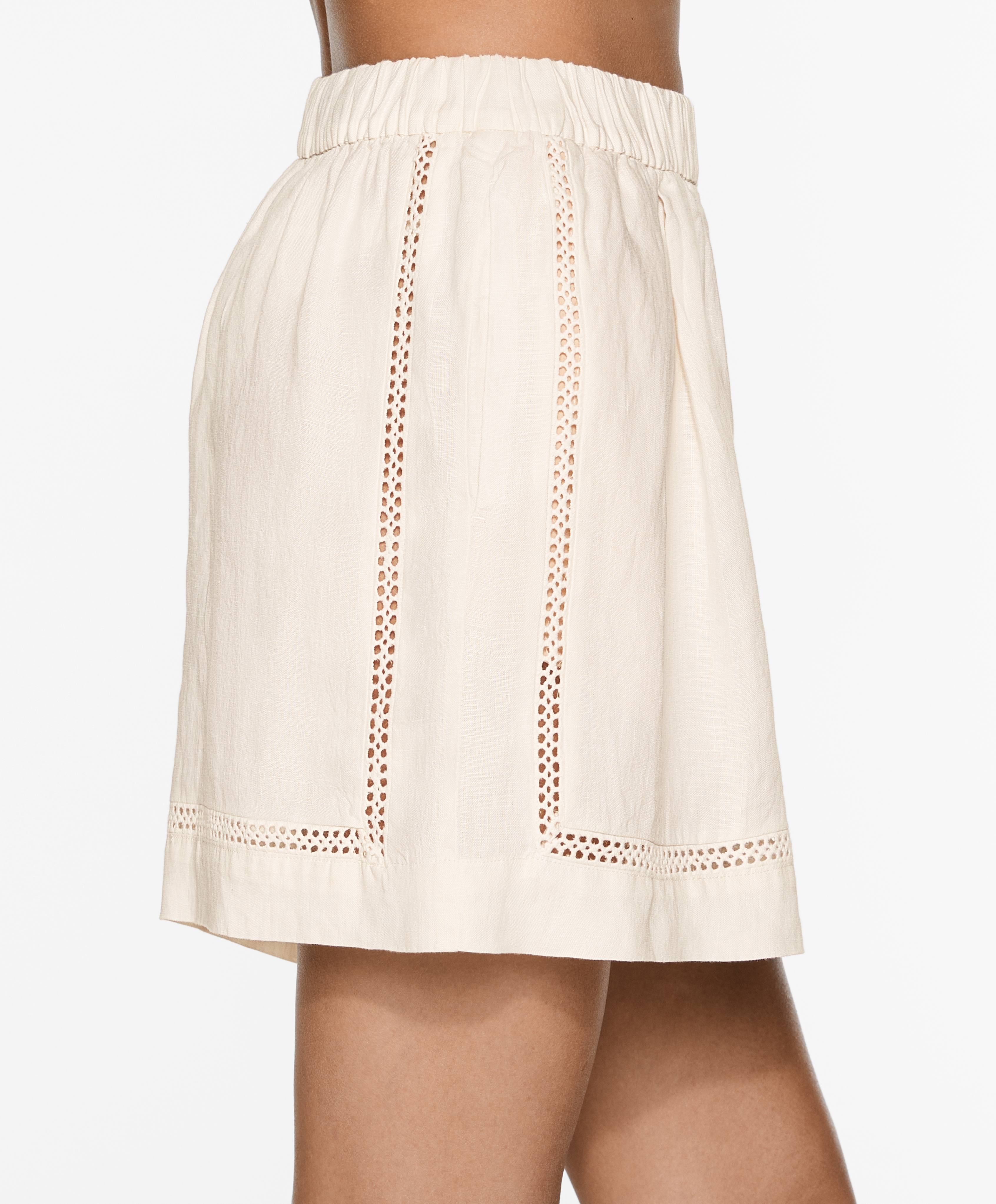 OYSHO 100% linen embroidered Bermuda shorts