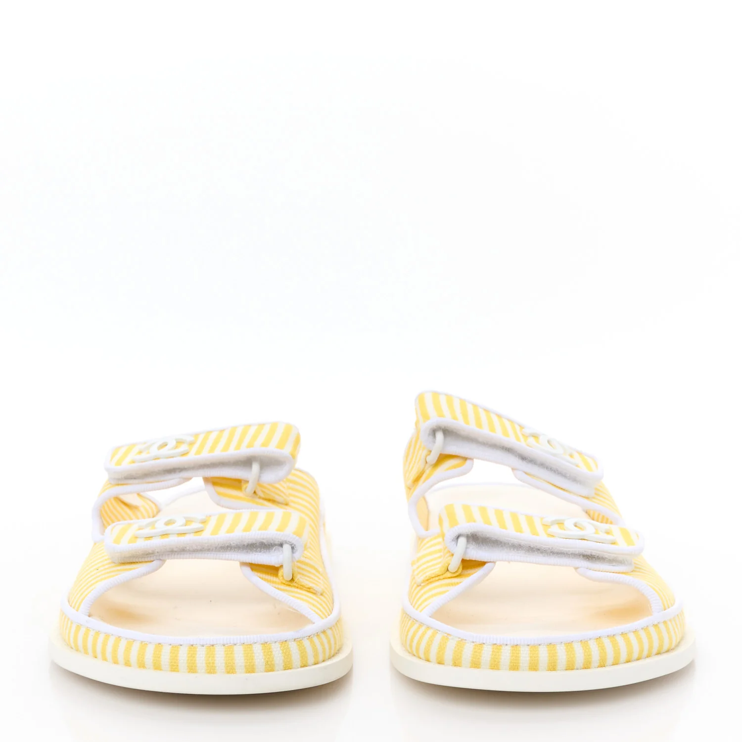 Printed Calfskin Velcro Dad Flat Mules 40 White Yellow - Top Club