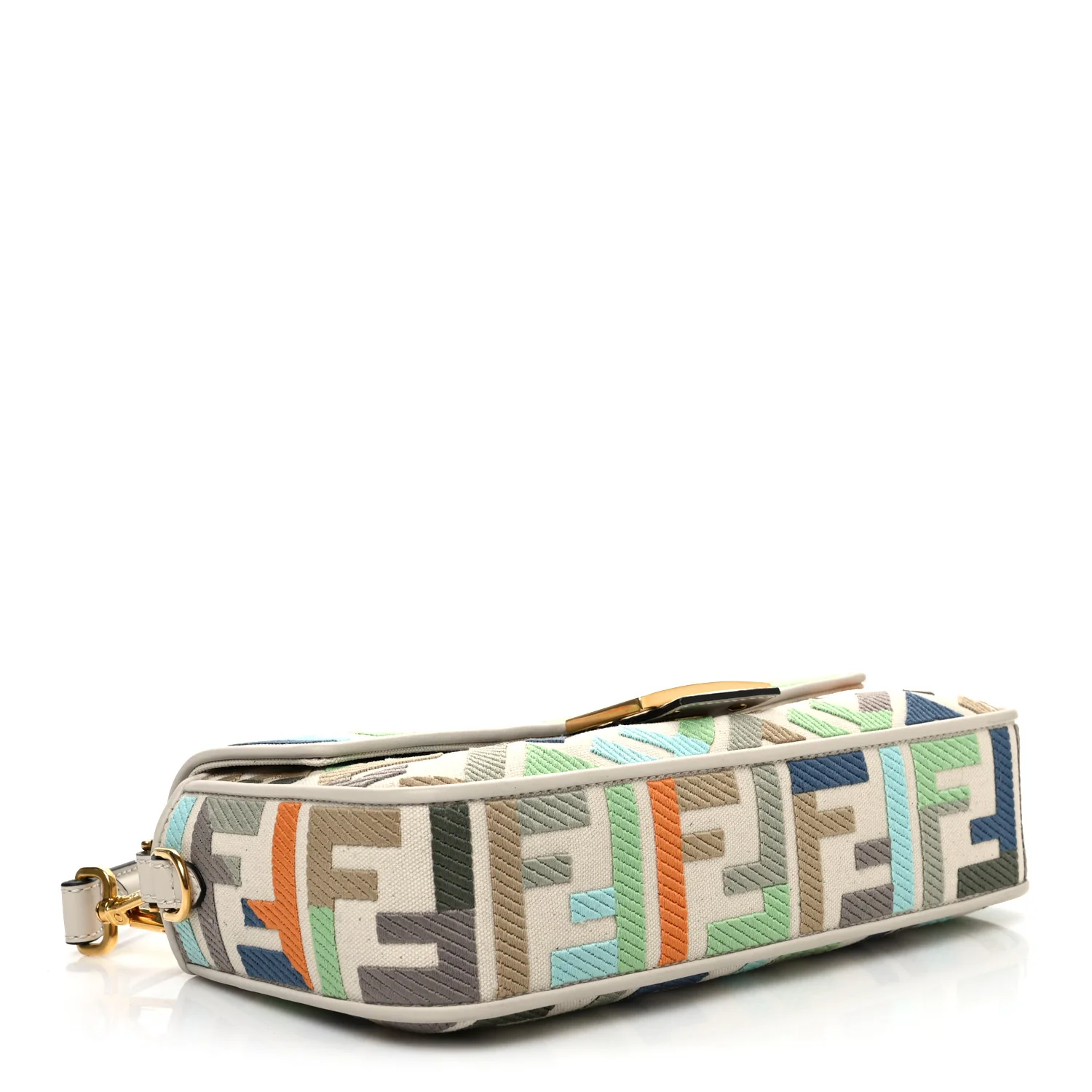 Canvas Vitello Seta FF Multicolor Embroidered Baguette Grezzo Multicolor Latte - Top Club