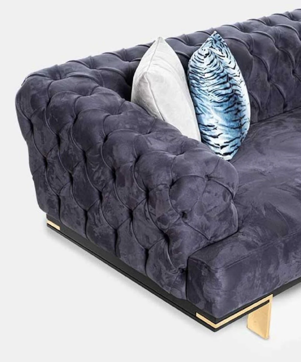 Luxury Chesterfield 3-seater sofa purple / black / gold 250 x 100 x H. 65 cm - living room sofa - hotel sofa - living room furniture - Chesterfield furniture - luxury furniture - luxury furnishings