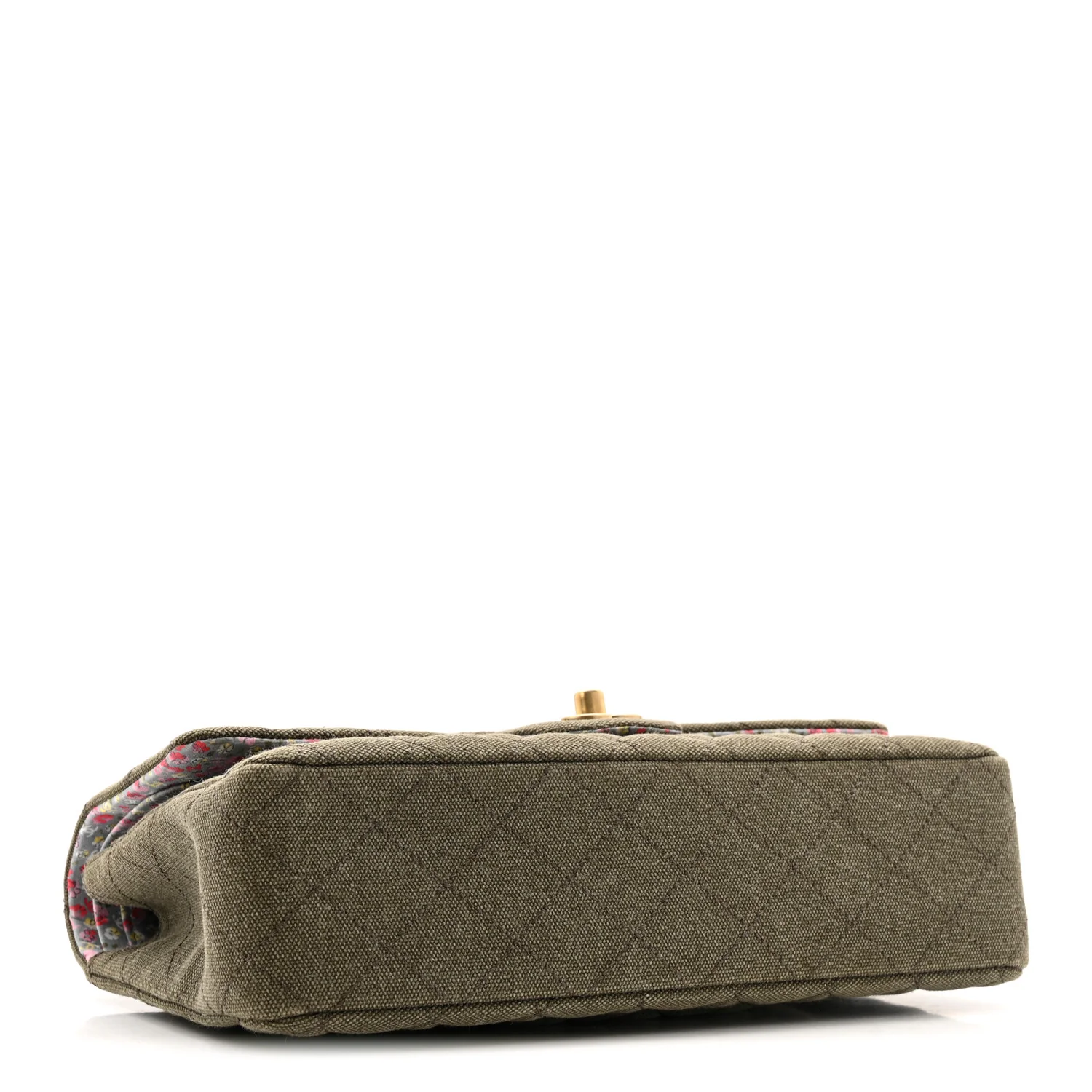 Canvas Quilted Coco Cuba Charms Medium Double Flap Khaki - Top Club