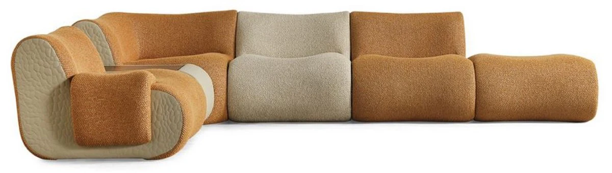 Luxury corner sofa brown / cream / gray 340 x 232 x H. 72 cm - Modular 6-piece living room sofa - Hotel sofa - Living room furniture - Hotel furniture - Luxury furniture