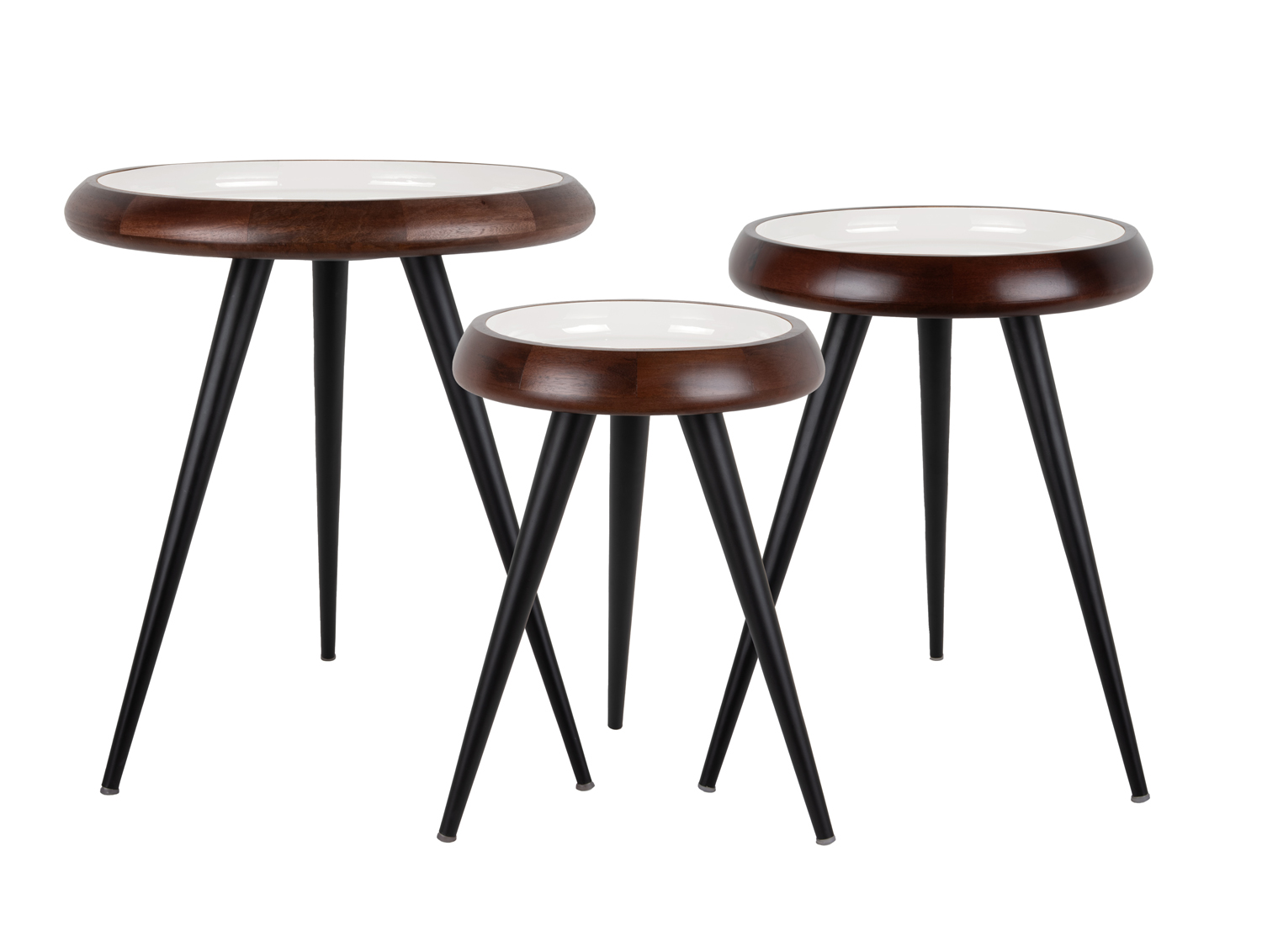 Table set Tripod warm walnut lacquer, ivory enamel