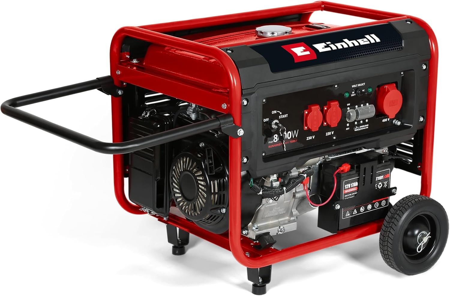 Einhell Generatore di corrente (benzina) TC-PG 8000 (potenza di picco 8.000W, potenza continua max. 7000 W, serbatoio 25 l, motore 4 tempi, 2 prese 230 V, 1 presa 400 V, sicurezza mancanza di olio)
