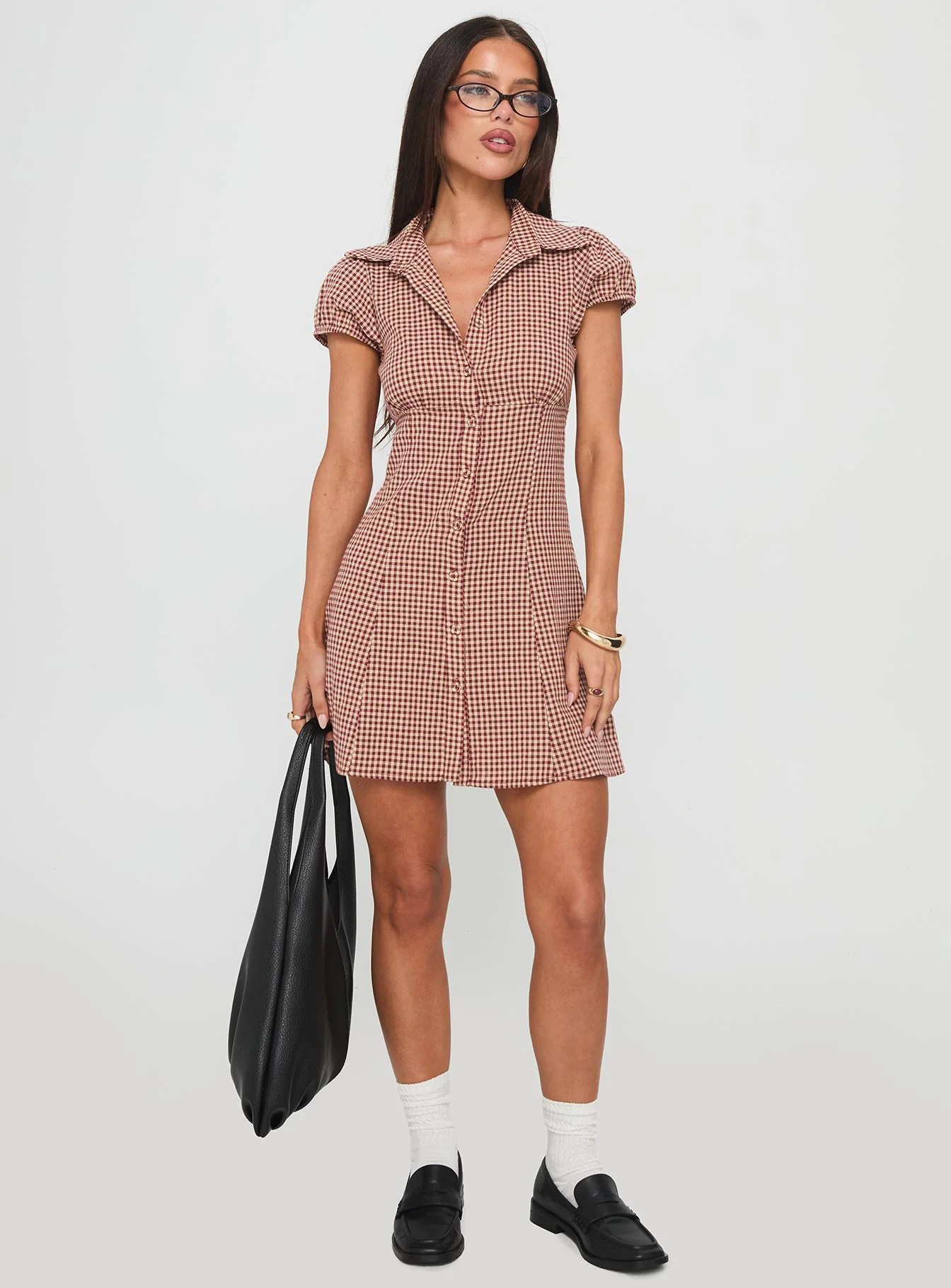 Kavira Tie Bust Shirt Dress Red Gingham