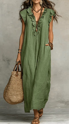 Women's Solid Color Ruffled Art Casual Fashion Cozy Cotton Linen Dress - Nordfashionstorm - Women's Clothing, Fashion for You - Nordfashionstorm.com