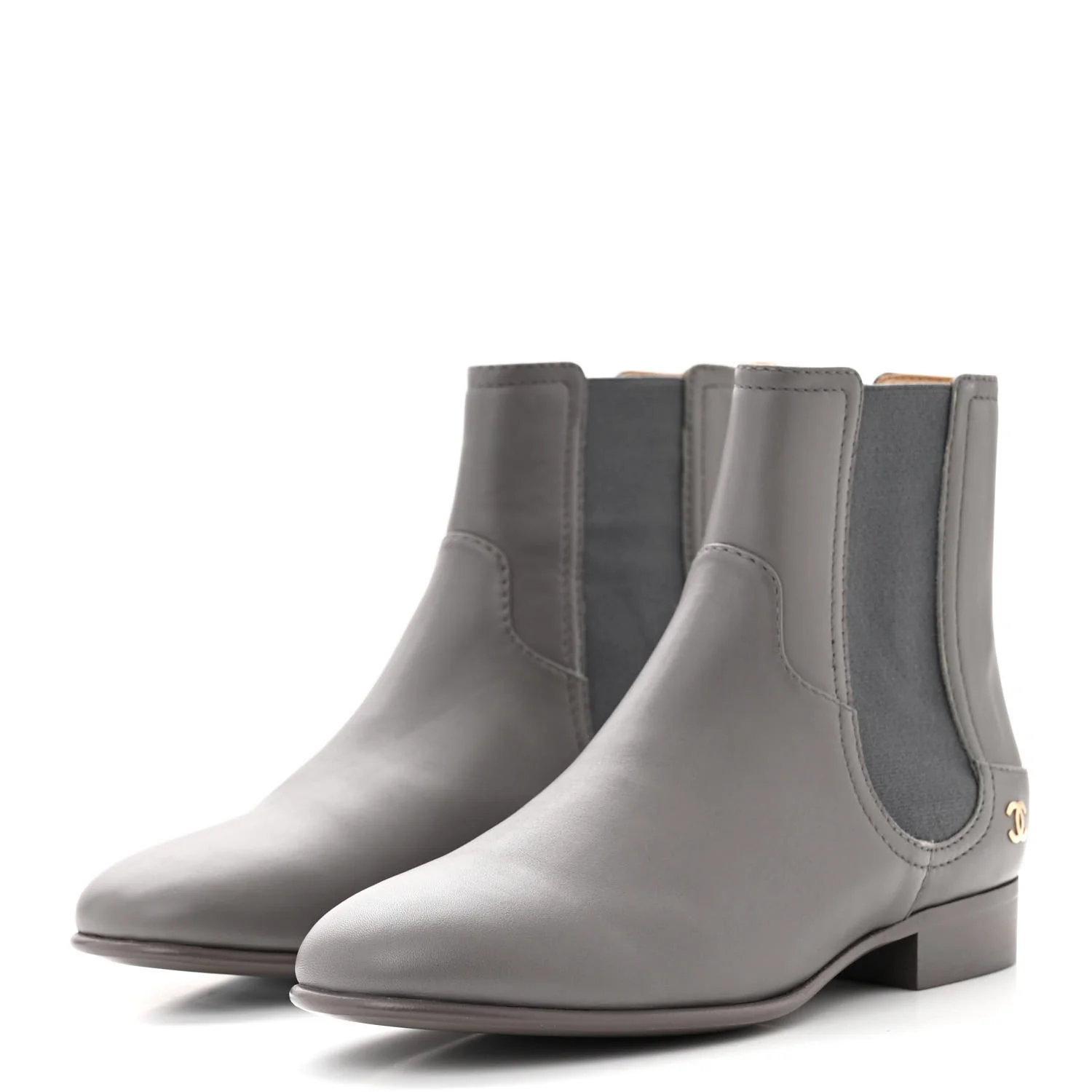 Calfskin Elastic Short Boots 36.5 Grey - Top Club