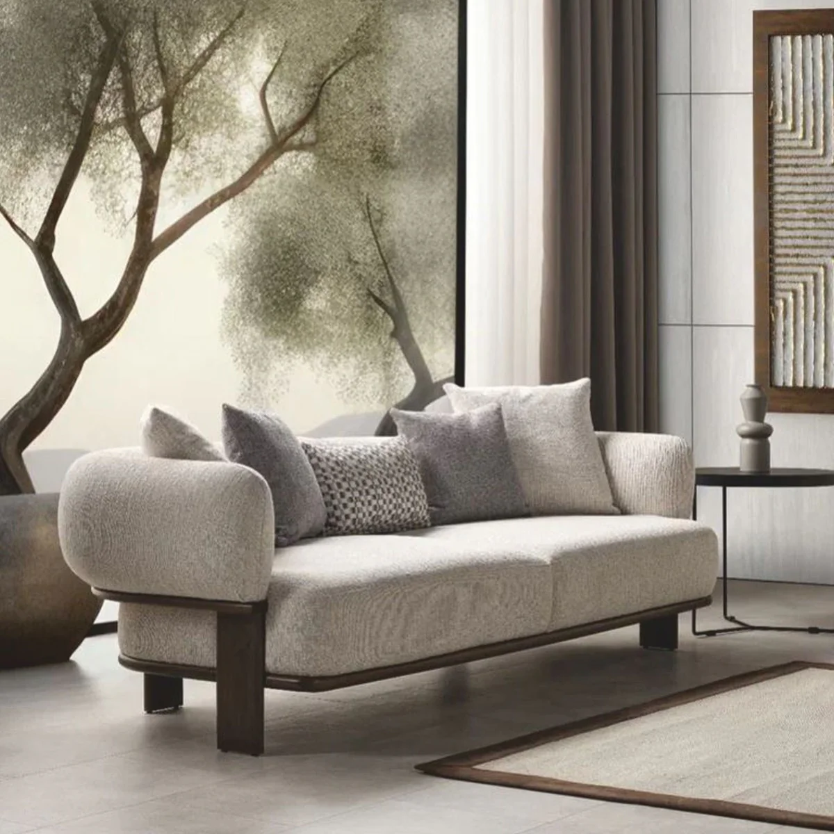 Luxury living room & hotel sofa light gray / dark brown 230 cm - luxury furniture