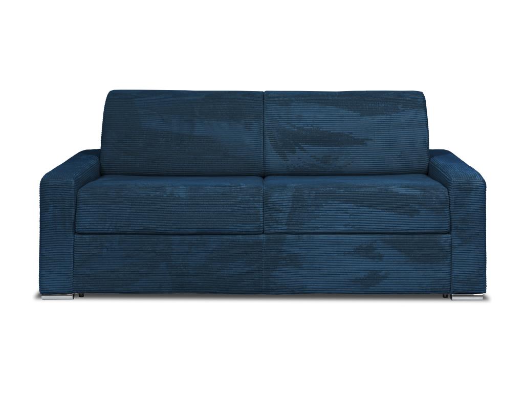 Sofá cama de 4 plazas exprés de pana azul con cordones - Cama de 160 cm - Colchón de 22 cm - CALITO
