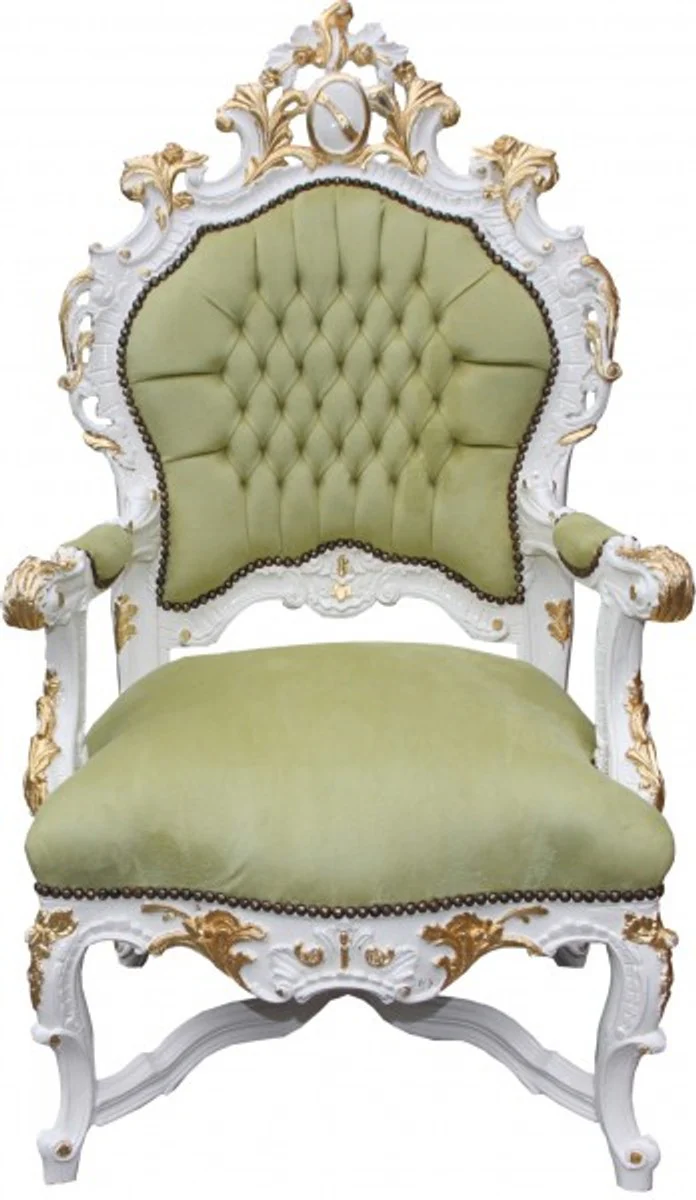 Baroque Luxury Throne Chair Green/White/Gold - Unique - Baroque Furniture Throne King Chair - Limited Edition