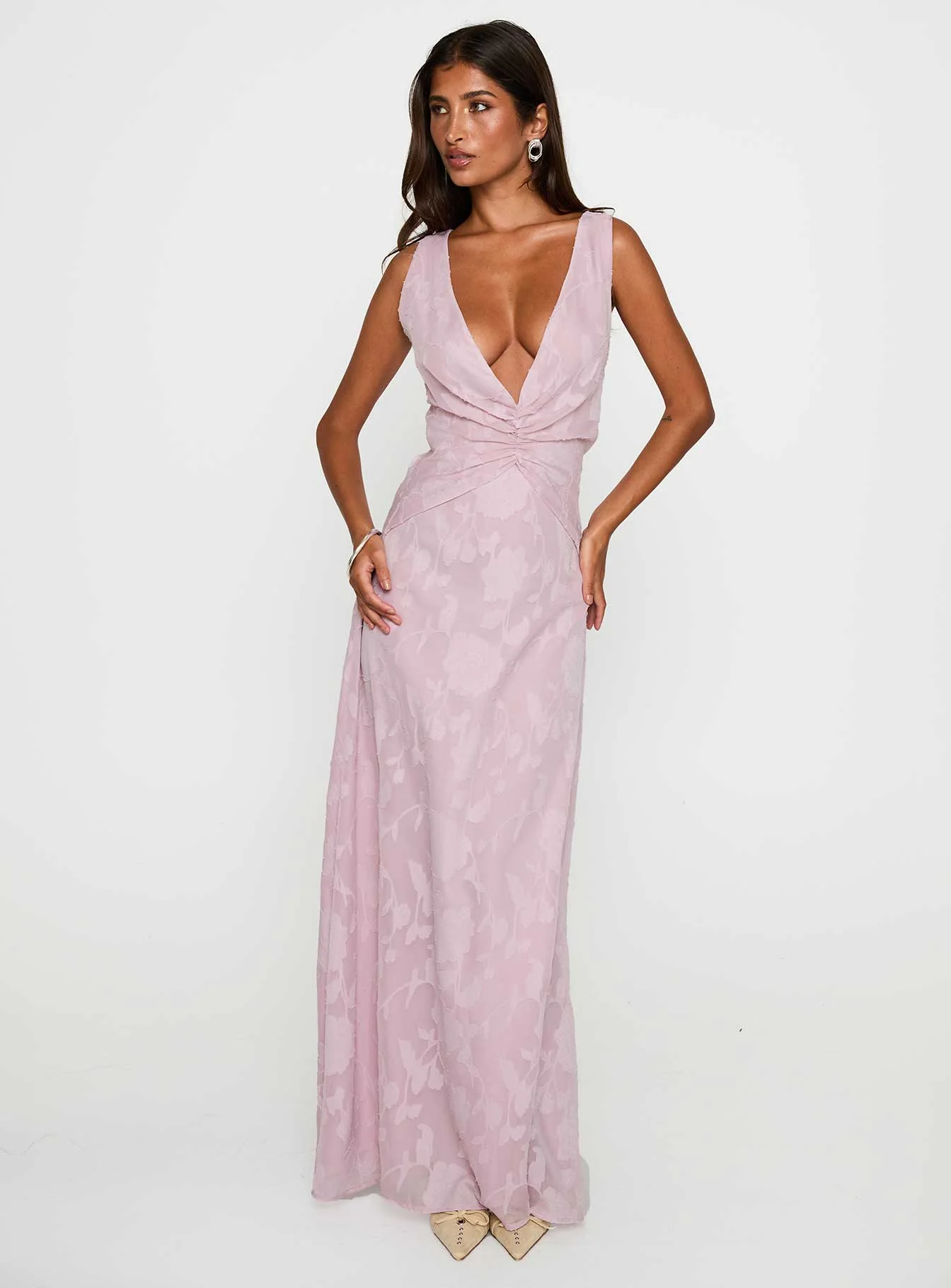 Frederica Plunge Burnout Maxi Dress Mauve