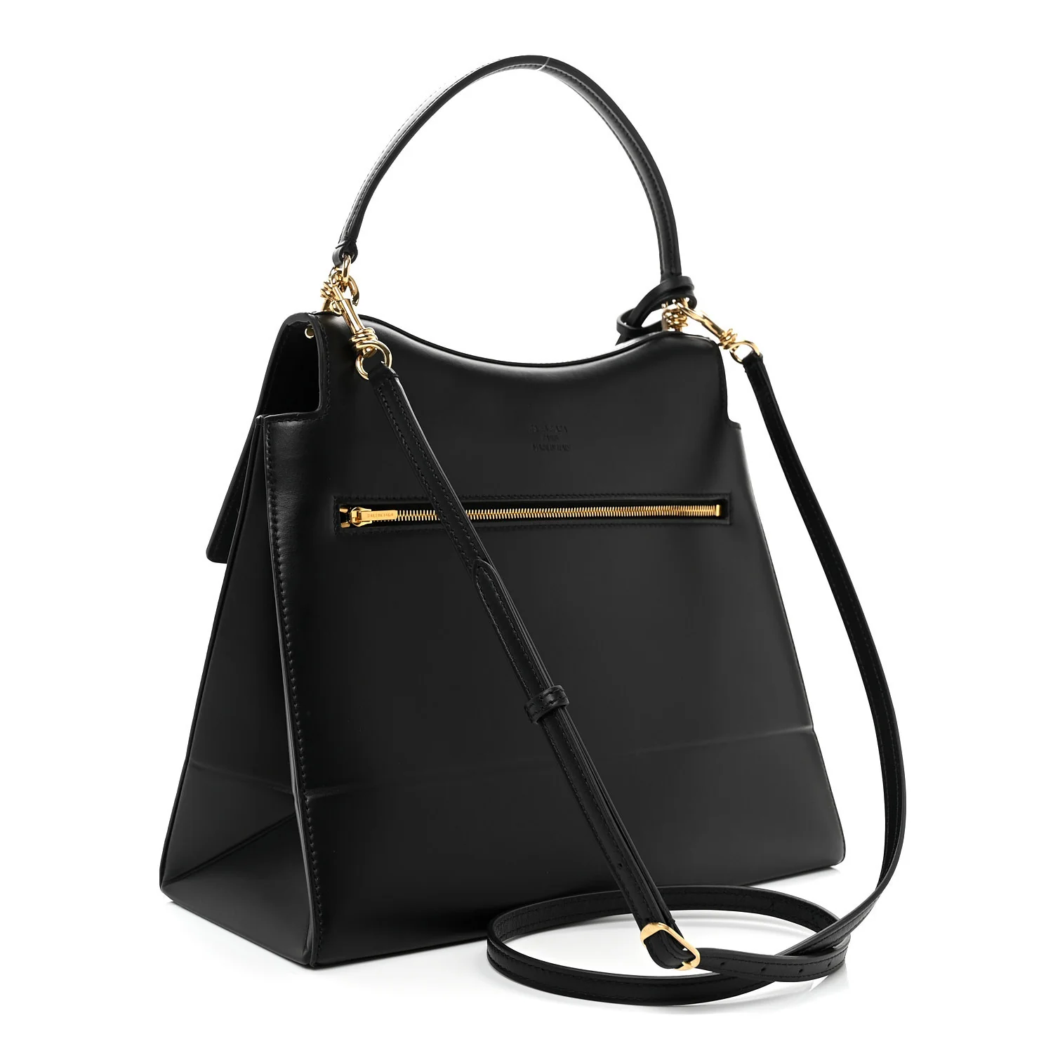 Natural Smooth Calfskin Medium Nano Top Handle Handbag Black - Top Club
