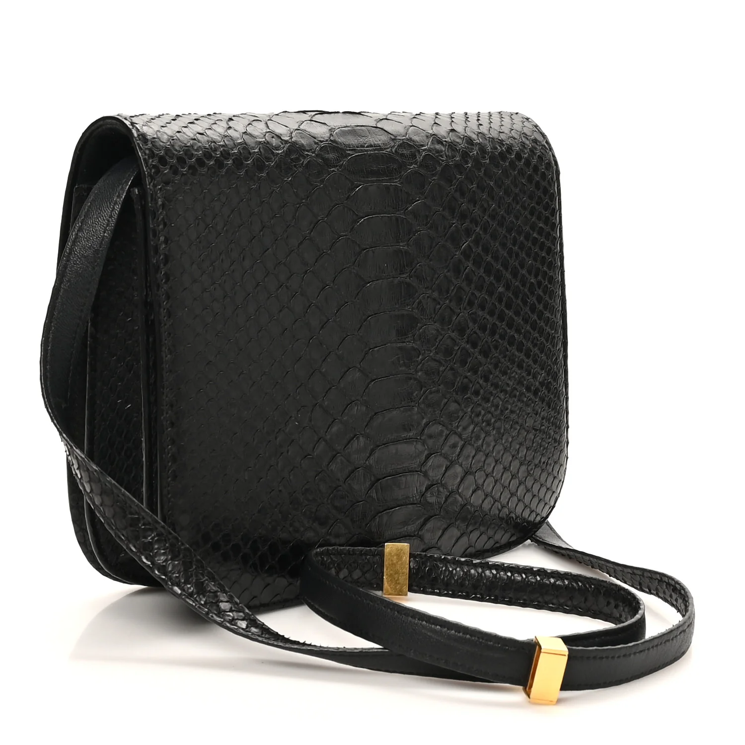 Snakeskin Medium Classic Box Flap Bag Black - Top Club