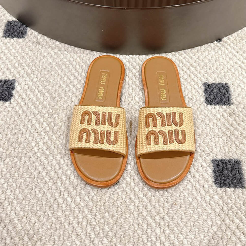 MiuMiu Raffia Slide Sandals - Top Club