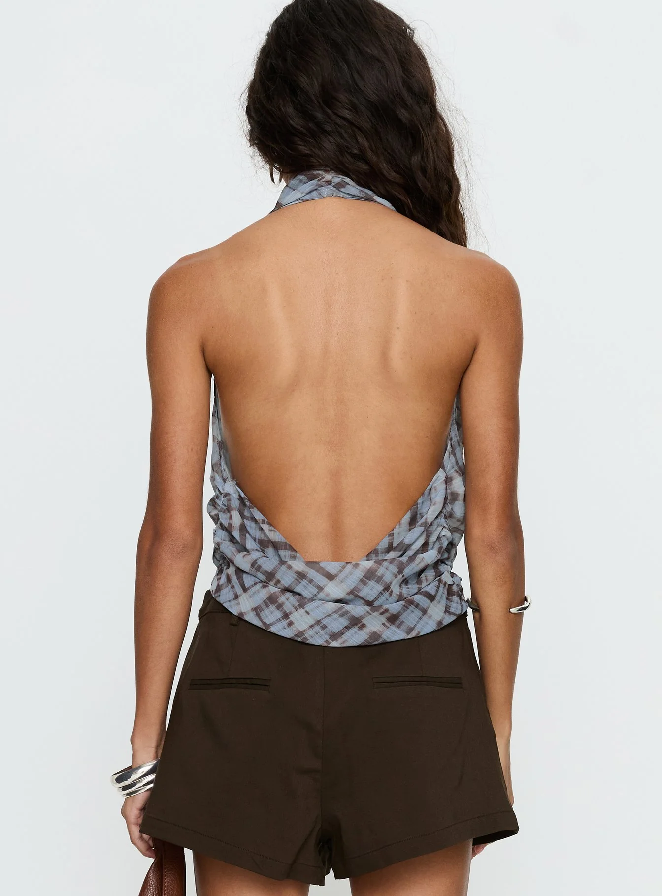 Aldana Plunge Neck Top Multi Check