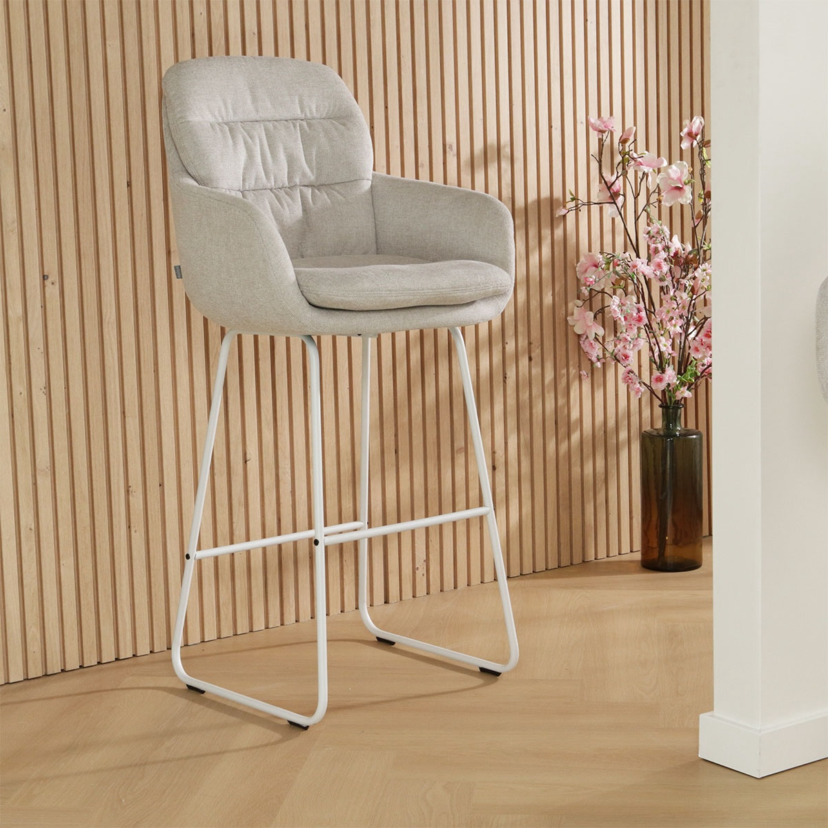 Barkruk Nino-Mia beige - wit onderstel - 75 cm