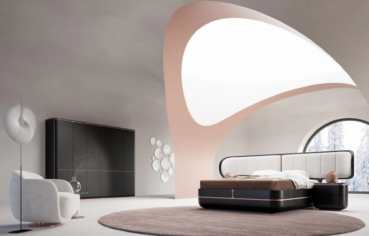 Luxury double bed gray / black / copper 330 x 215 x H. 120 cm - solid wood bed with padded headboard - bedroom furniture - hotel furniture - luxury furniture