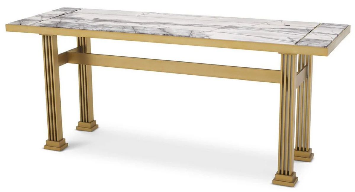Luxury console brass / white 180 x 60 x H. 75.5 cm - Rectangular stainless steel console table with marble tops - Living room furniture - Hotel furniture - Luxury furniture - Luxury furnishings