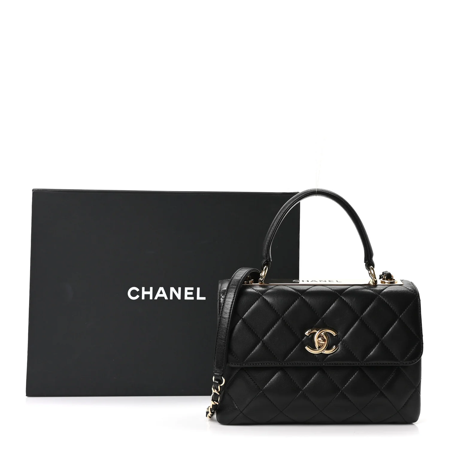 Lambskin Quilted Small Trendy CC Dual Handle Flap Bag Black - Top Club