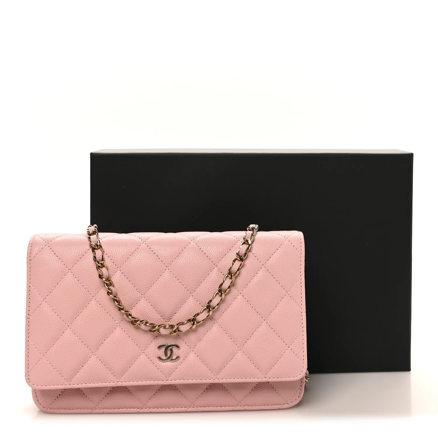 Caviar Quilted Wallet on Chain WOC Light Pink - Top Club