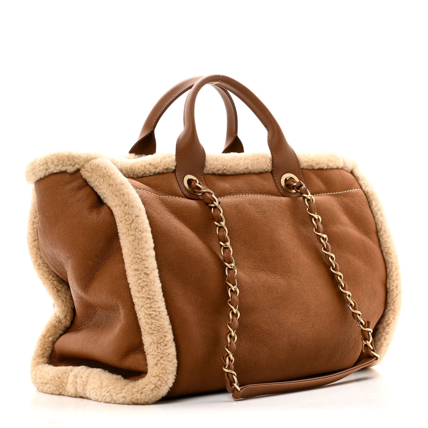 Lambskin Shearling Medium Deauville Tote Brown - Top Club