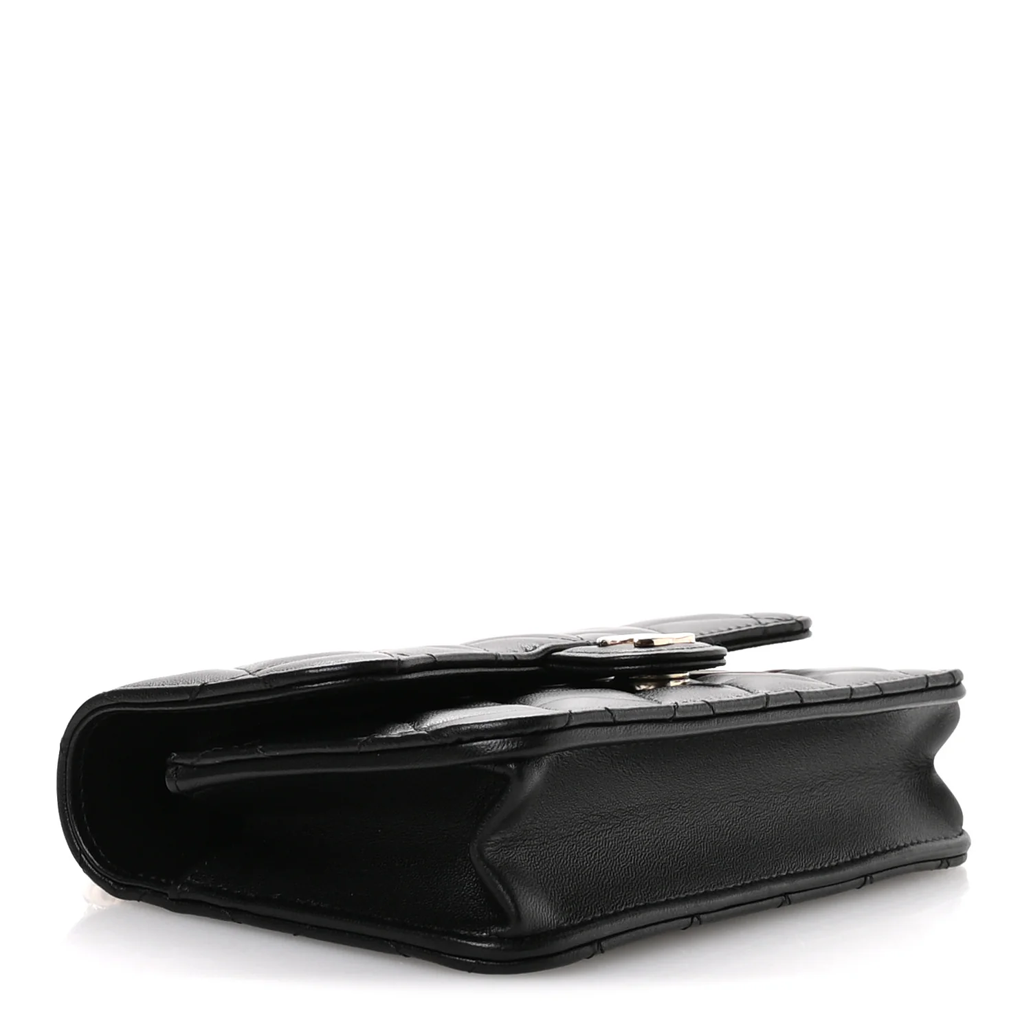 Lambskin Quilted Flap Phone Holder With Chain Black - Top Club