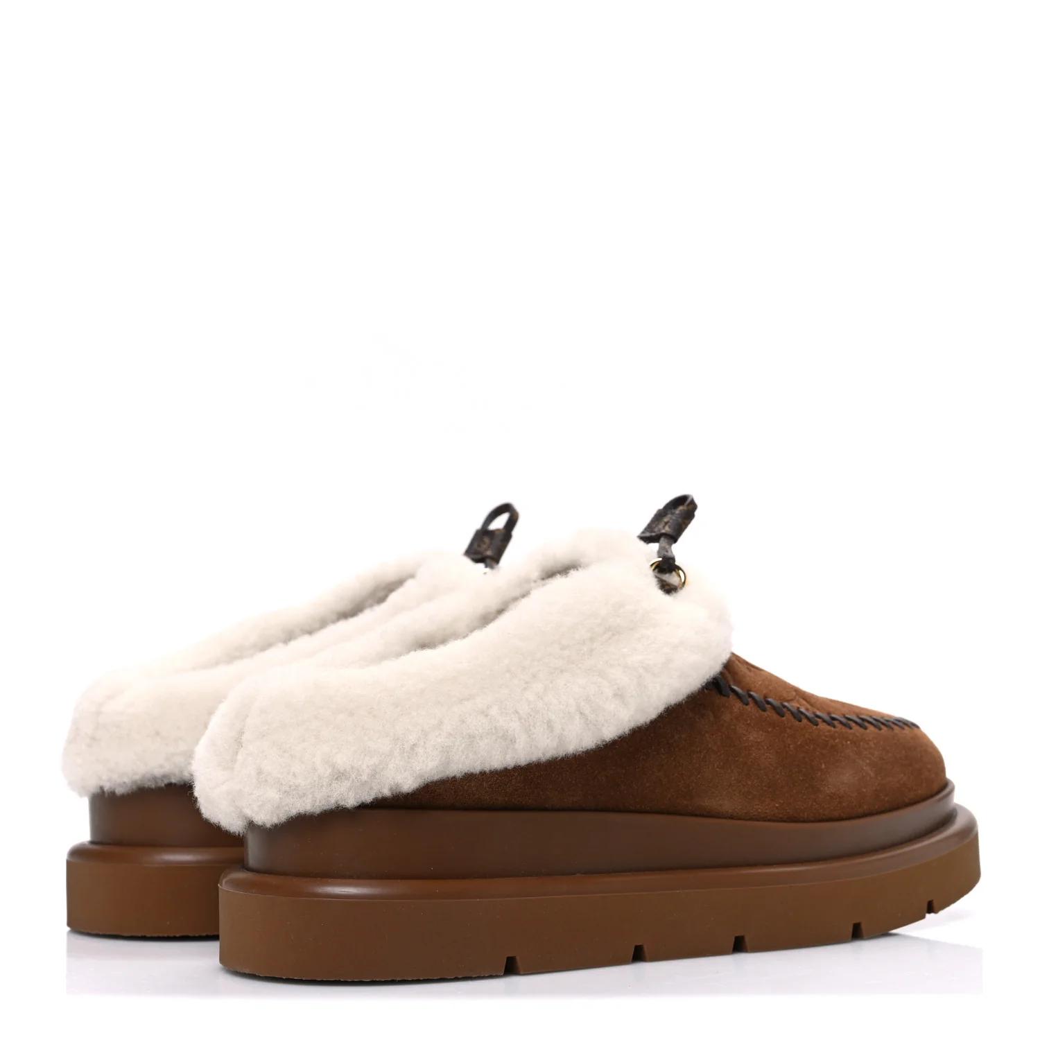 Suede Calfskin Shearling Monogram Debossed Cortina Closed Mule 38 Light Beige - Top Club