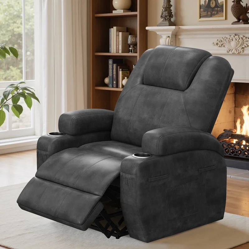 Lacoo Power Lift Electric Massage Recliner Chair Oversized Single Sofa with Cup Holder for Elderly, Black