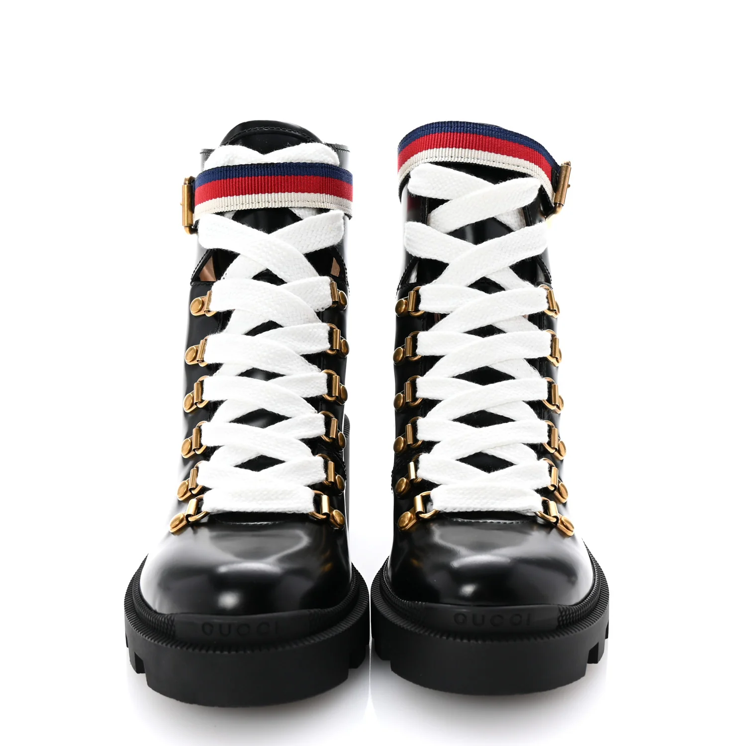 Calfskin Sylvie Web Lace Up Combat Boots 35 Black - Top Club
