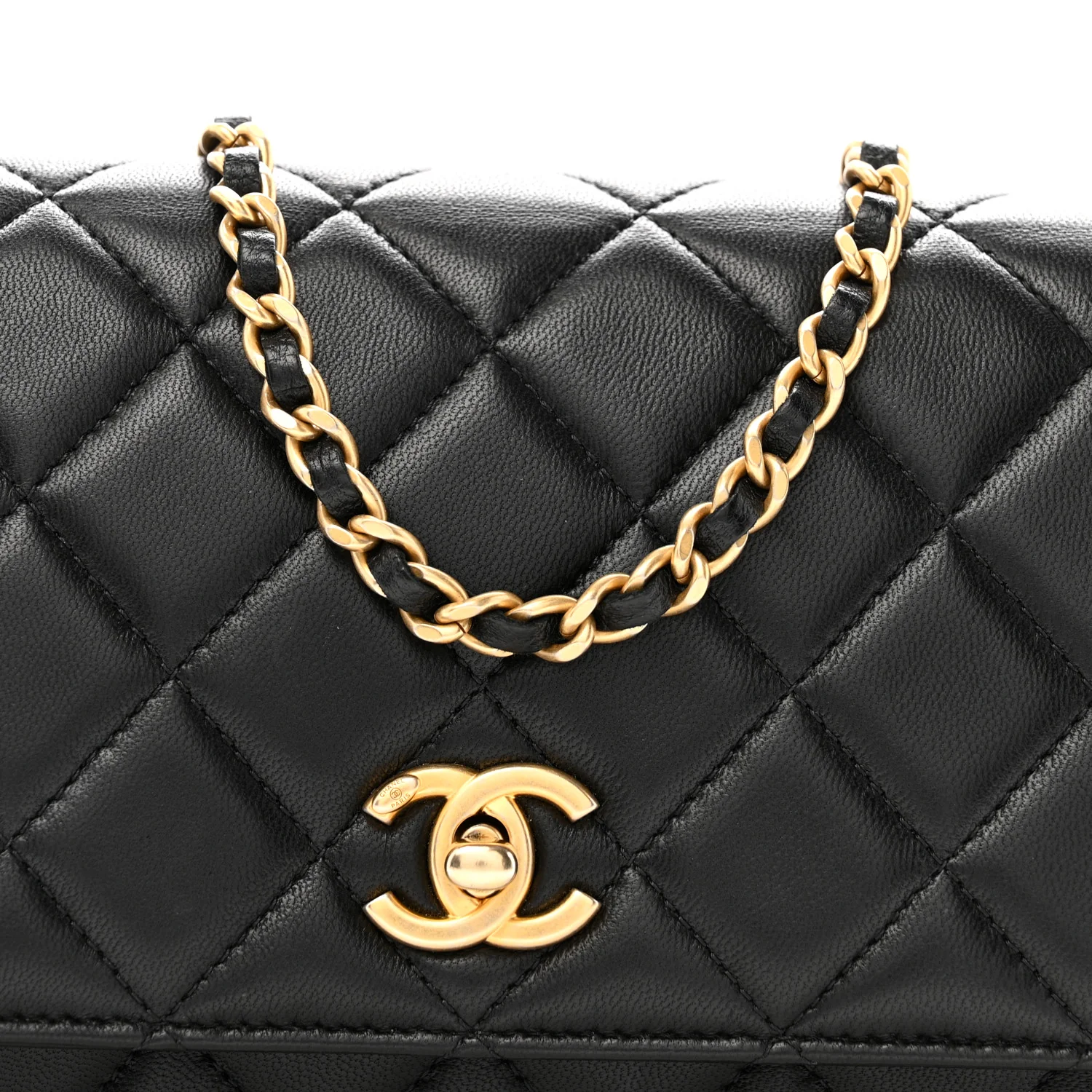 Lambskin Quilted CC Pearl Crush Wallet on Chain WOC Black - Top Club