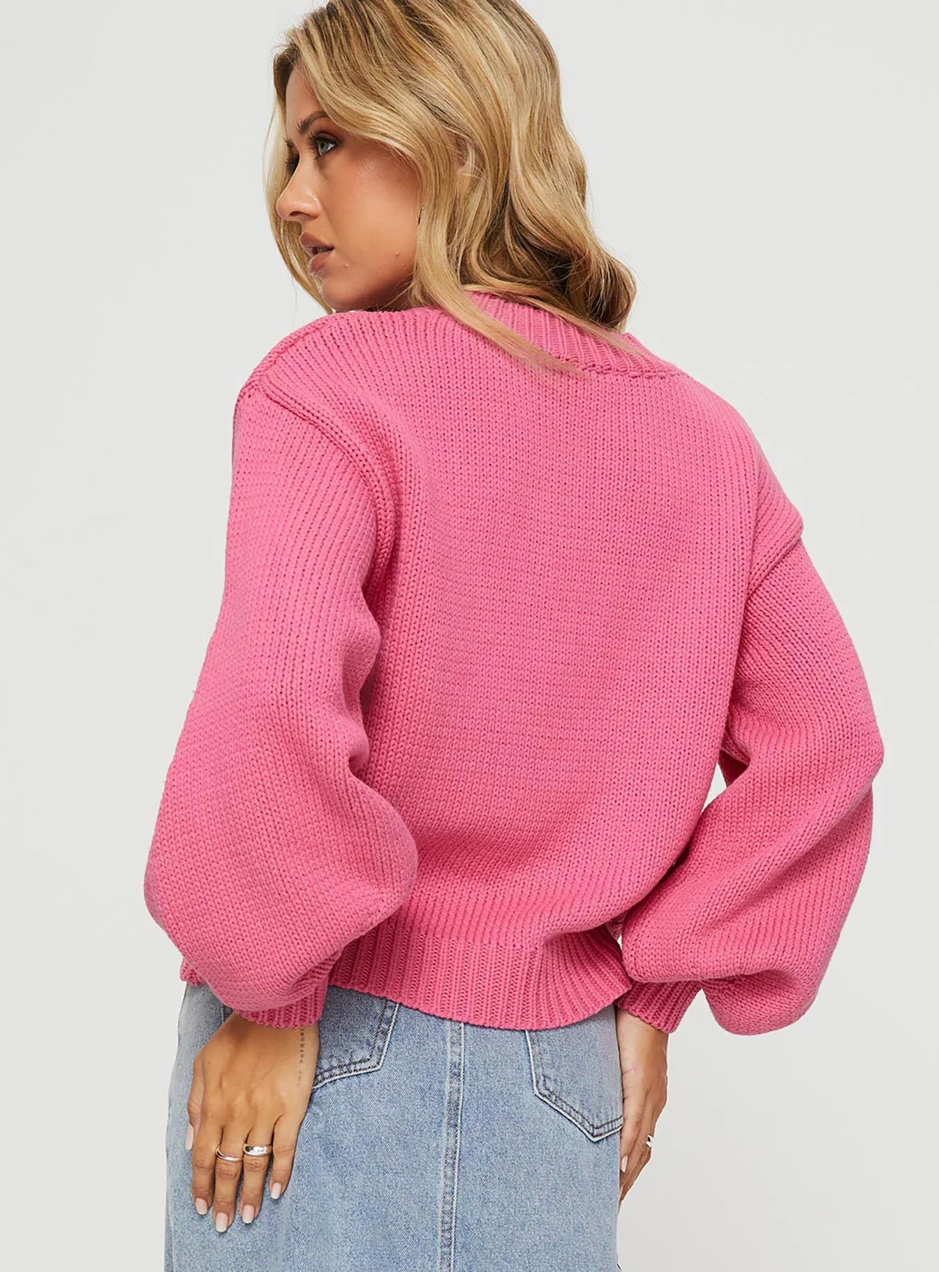 Harmony Balloon Sleeve Knit Sweater Pop Pink