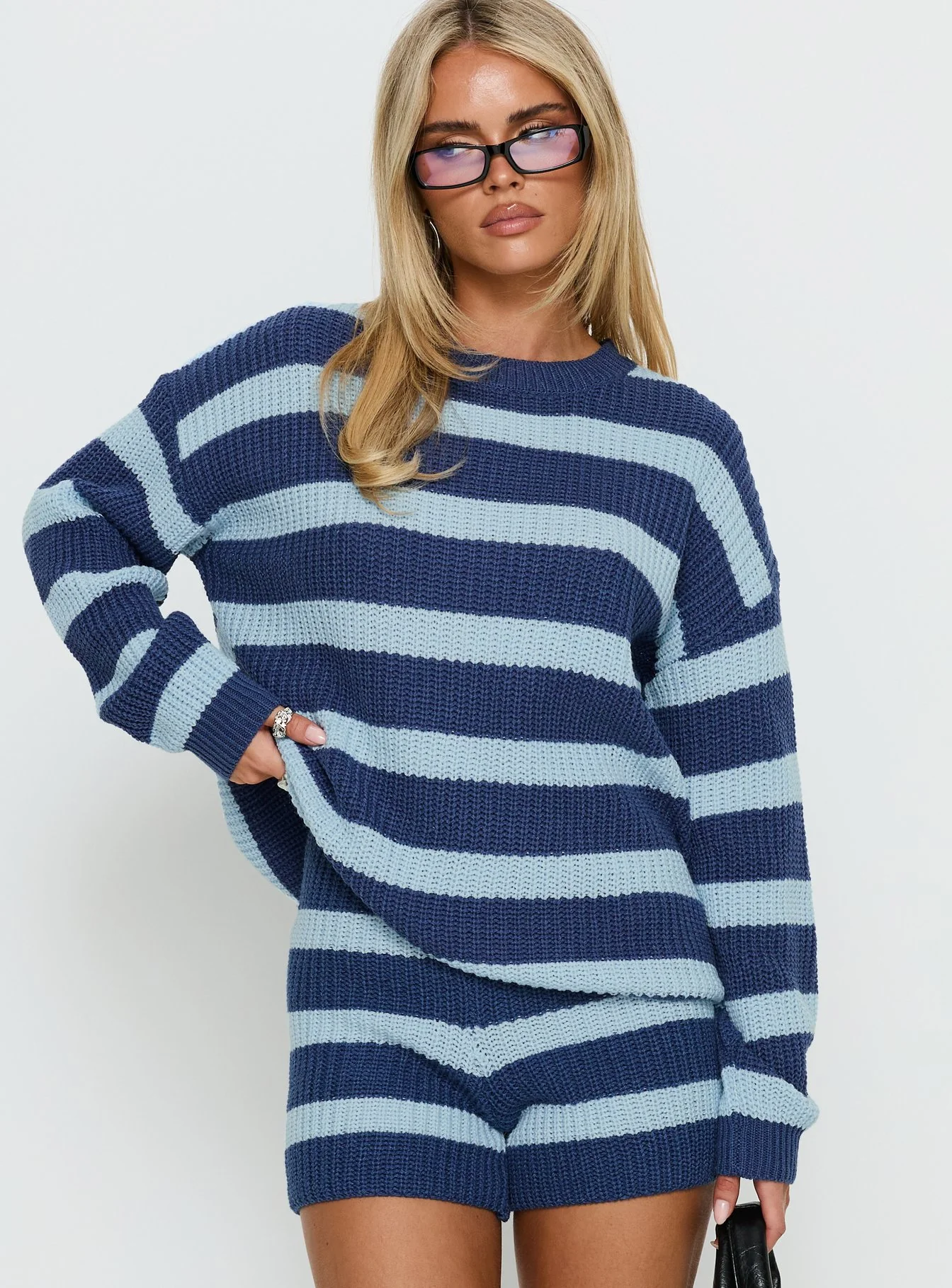 Kealin Crew Neck Knit Sweater Blue Stripe