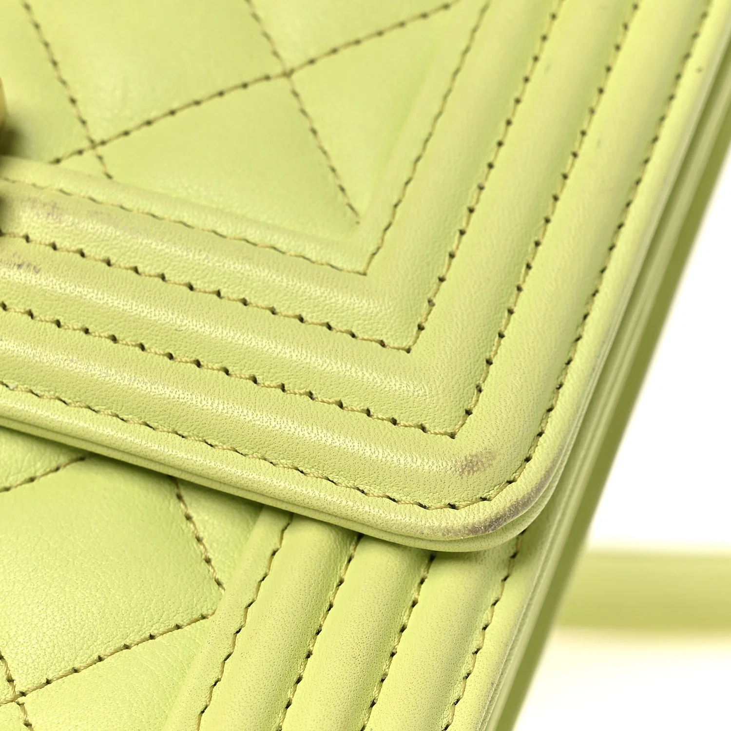 Calfskin Quilted North South Boy Flap Light Green - Top Club