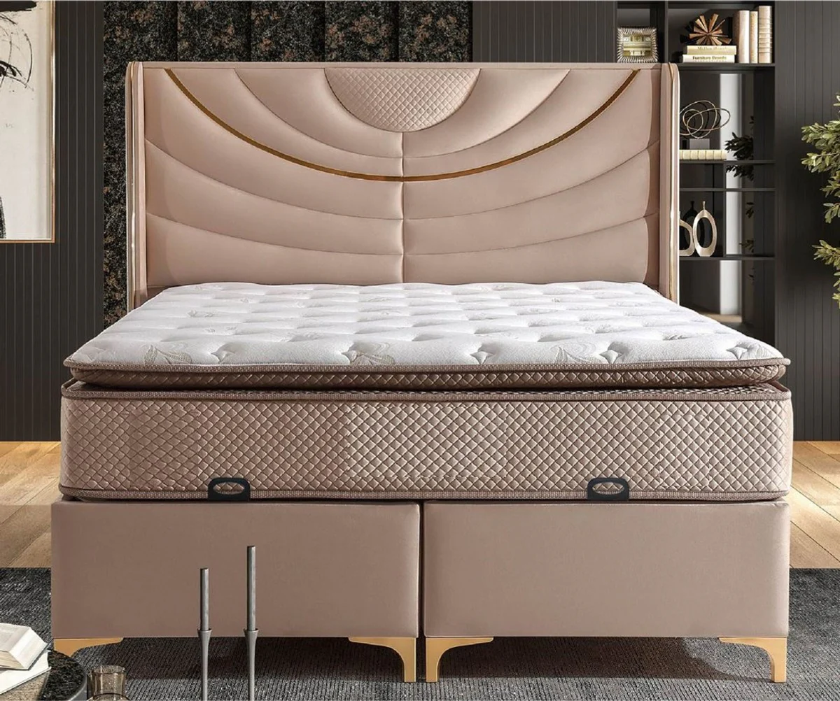 Luxury double bed beige / gold - Various sizes - Solid wood bed with headboard and mattress - Bedroom furniture - Hotel furniture - Luxury furniture