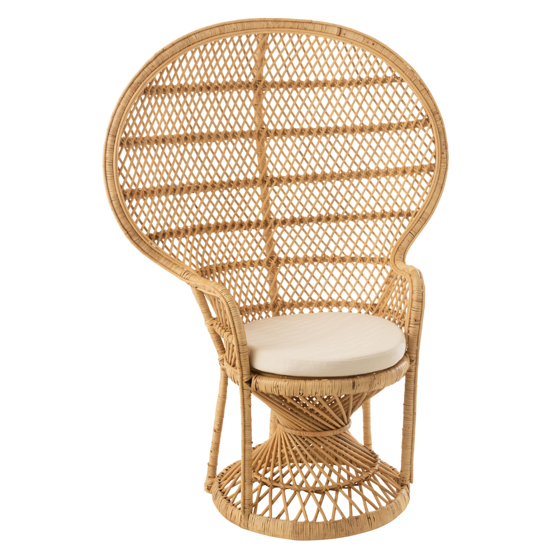 Fauteuil Pauw met kussen rotan Naturel