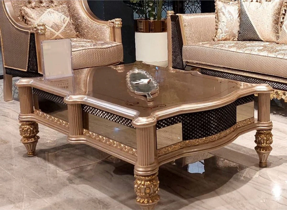 Luxury baroque coffee table gray / black / gold - handmade solid wood living room table in baroque style - living room furniture in baroque style - baroque furniture - noble & magnificent