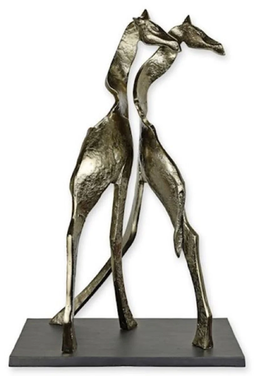 Luxury aluminum decorative sculpture giraffes silver / black 42.3 x 22.4 x H. 64.2 cm - abstract aluminum decorative figure - living room decoration - desk decoration