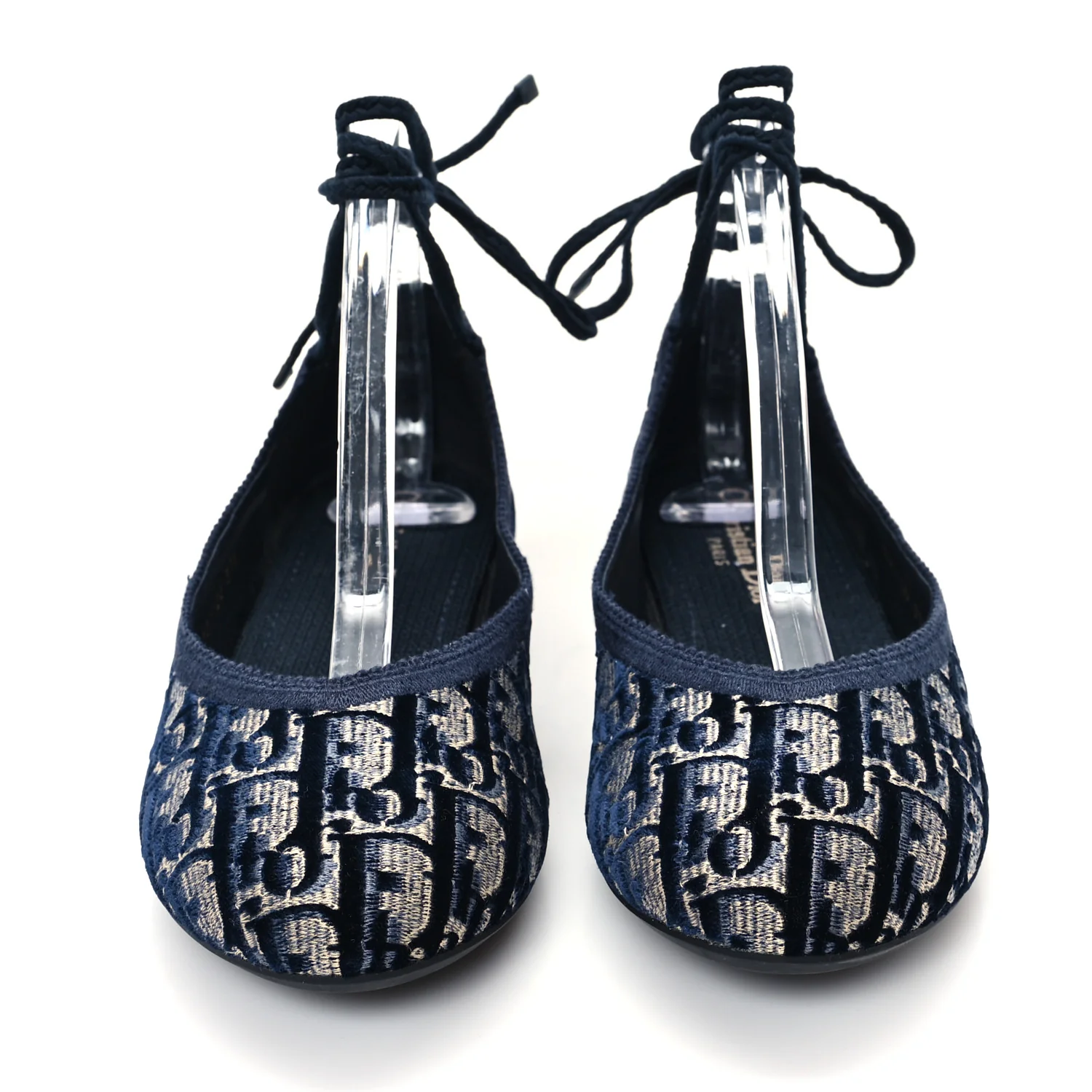 Velvet Oblique Poeme Laced Ballerina Flats 37.5 Deep Blue - Top Club