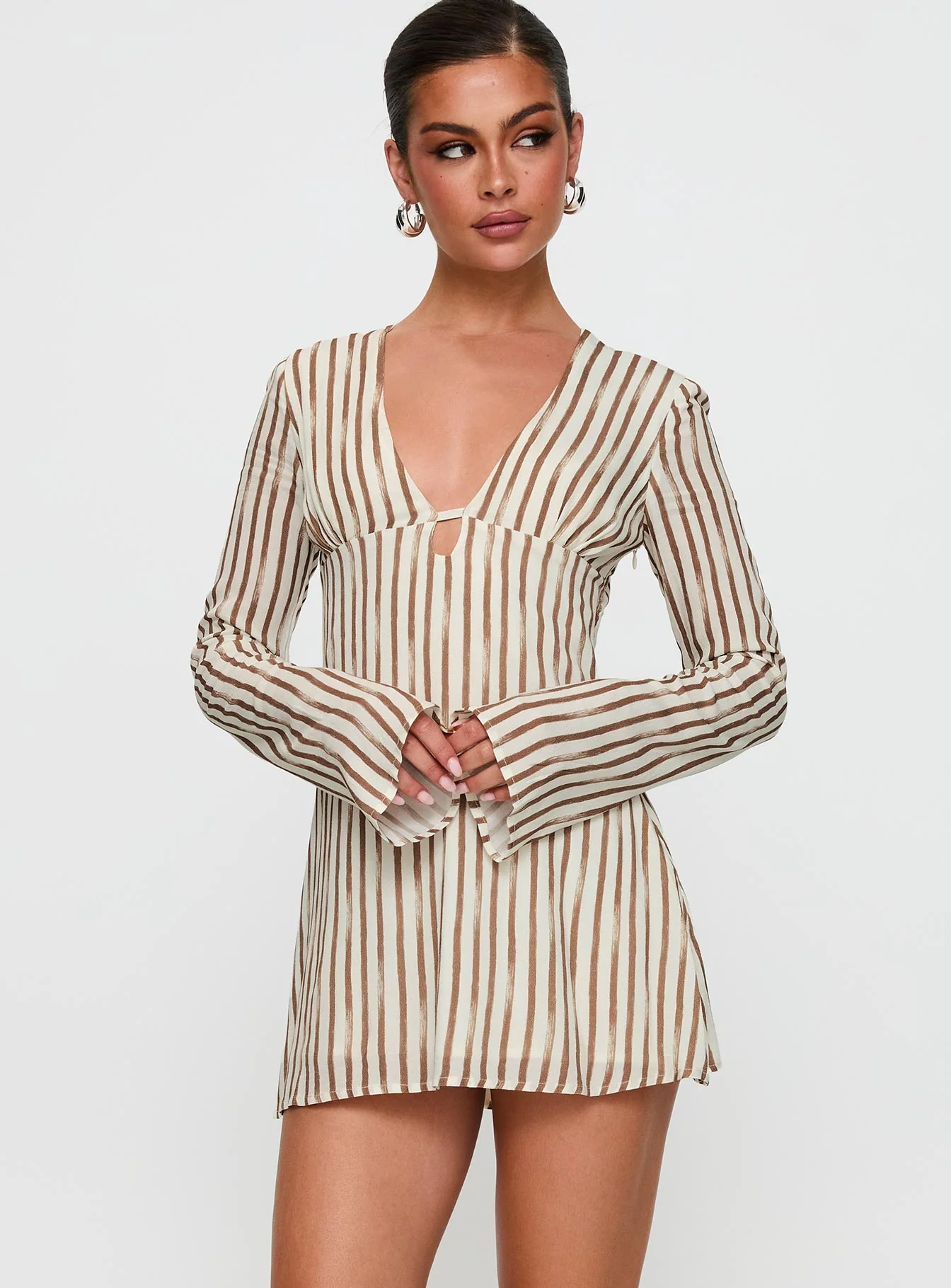 The Good Life Mini Dress Brown / White Stripe