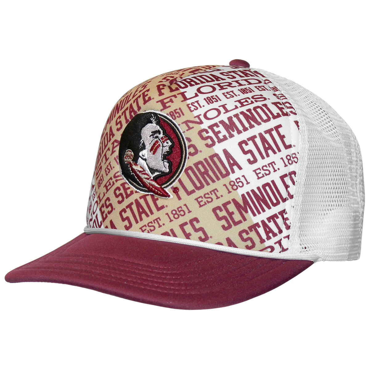 Legacy Florida State Seminoles/Seminole Logo Design Adjustable Foam Trucker Cap - Garnet/White - MoB Apparel